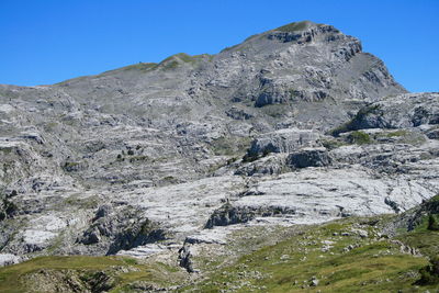 Scenic view of rocky mountains against clear sky