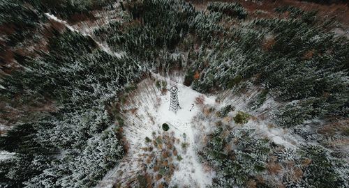 High angle view of snow on land