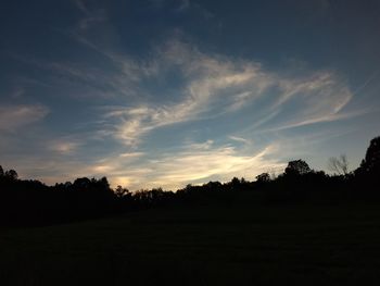 Silhouette trees on field against sky at sunset