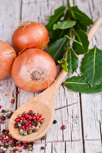 High angle view of fruits on table