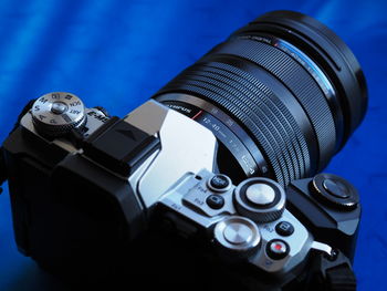 Close-up of camera on table