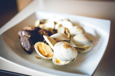 High angle view of dessert in plate on table