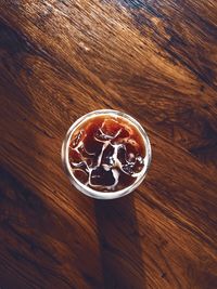 High angle view of coffee cup on table