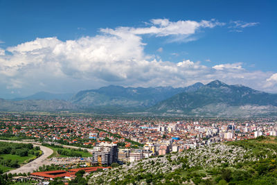 High angle view of townscape against sky