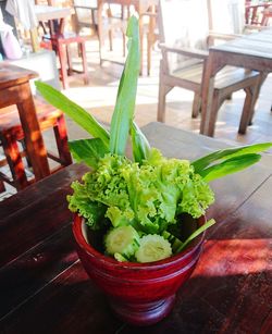 High angle view of food on table in restaurant