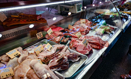 High angle view of food for sale at market stall