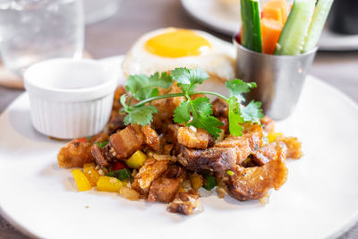 Close-up of food served in plate
