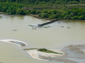 High angle view of boat in lake