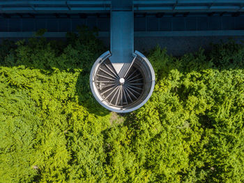 High angle view of electric fan on plant