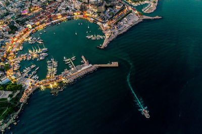 High angle view of ship in sea