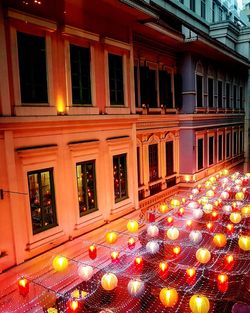Illuminated lights by building at night