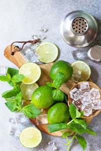 High angle view of fruits on table