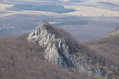 High angle view of land and mountains