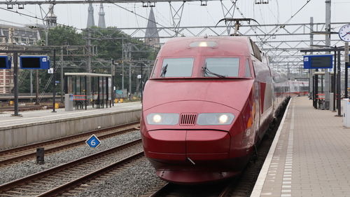 Train on railroad station platform