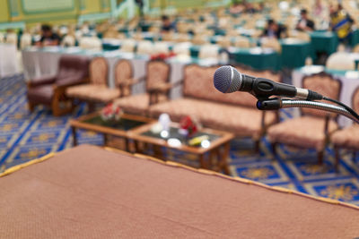 Close up of microphone in concert hall