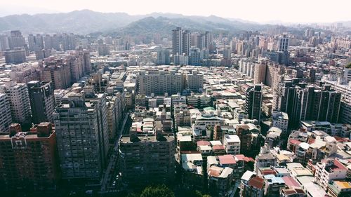 High angle view of buildings in city