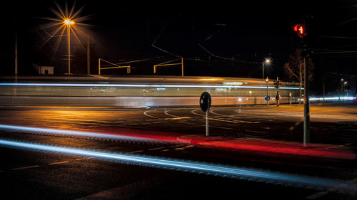 Light trails on road at night