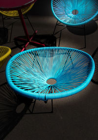 Close-up view of blue fan at night