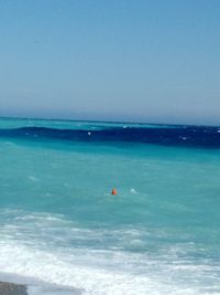 Scenic view of beach against clear blue sky