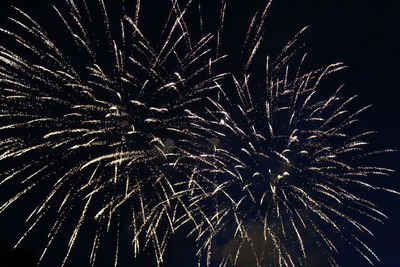 Low angle view of firework display at night