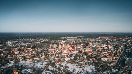 High angle shot of townscape against sky