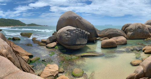 Rock boulders at mole beach in florianapolis brazil