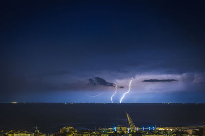 Panoramic view of illuminated city against sky at night