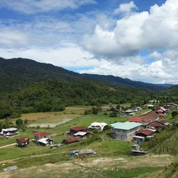 Scenic view of mountains against cloudy sky