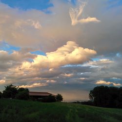 Scenic view of field against cloudy sky