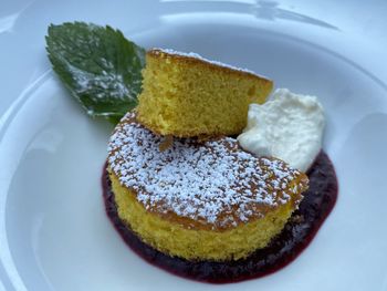 High angle view of cake in plate