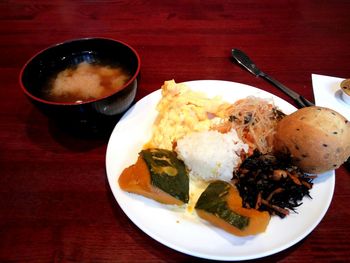 Close-up of meal served on table