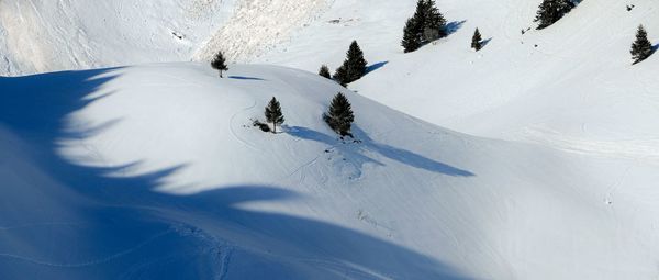 Scenic view of snow covered land