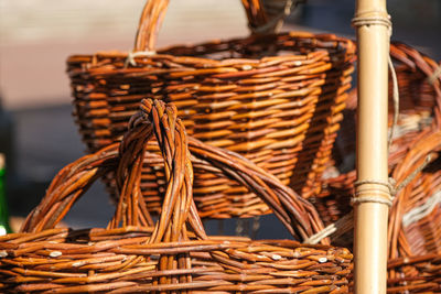 Close-up of wicker basket on table