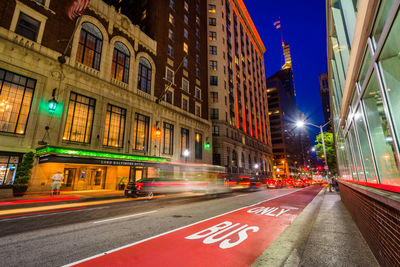 Light trails on city street