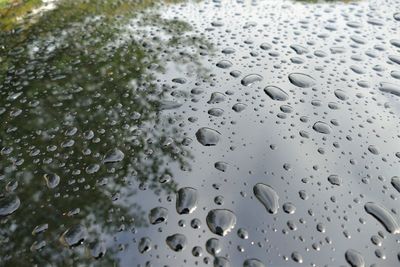 Full frame shot of wet glass window during rainy season