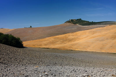 Scenic view of land against clear blue sky