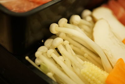 High angle view of chopped vegetables in container