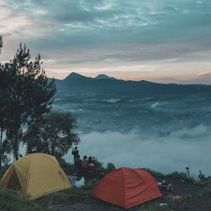 Scenic view of mountains against sky during sunset