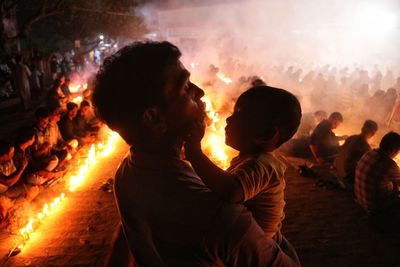 Father and daughter at rakher upobash barodi lokhnath brahmachari ashram