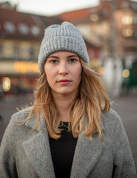 Portrait of a beautiful young woman in winter