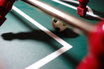 High angle view of foosball