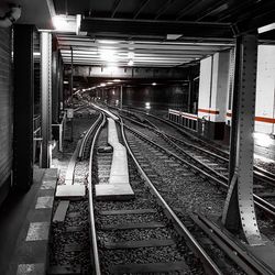 Empty railroad tracks at night