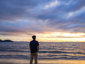 Rear view of man standing on beach