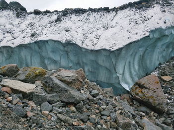 Scenic view of snowcapped mountains during winter