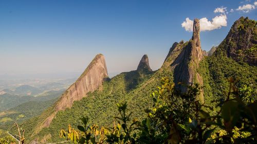 Panoramic view of mountain range against sky