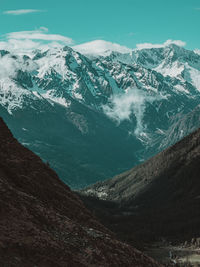 Scenic view of snowcapped mountains against sky