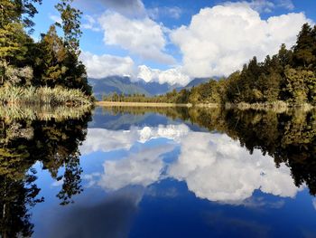 Scenic view of lake and trees against sky