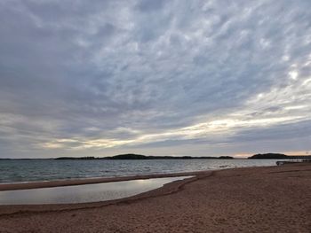 Scenic view of beach against sky during sunset