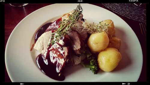 Close-up of food served in plate