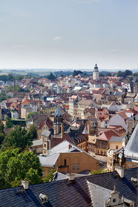 High angle view of townscape against sky